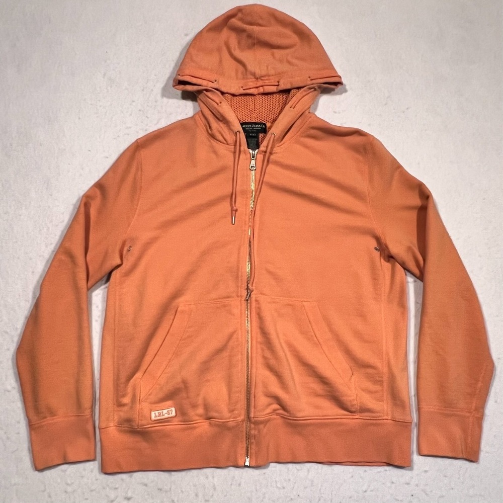 VTG Y2K LRL 67 Ralph Lauren Full Zip Terry Hoodie Jacket Salmon Orange Size M‎